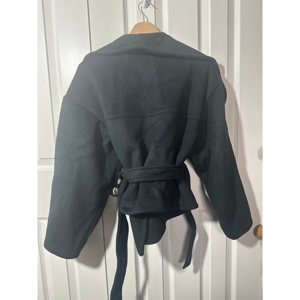 Free People Black Wrap Belted Wool-Blend Coat - Picture 8 of 9